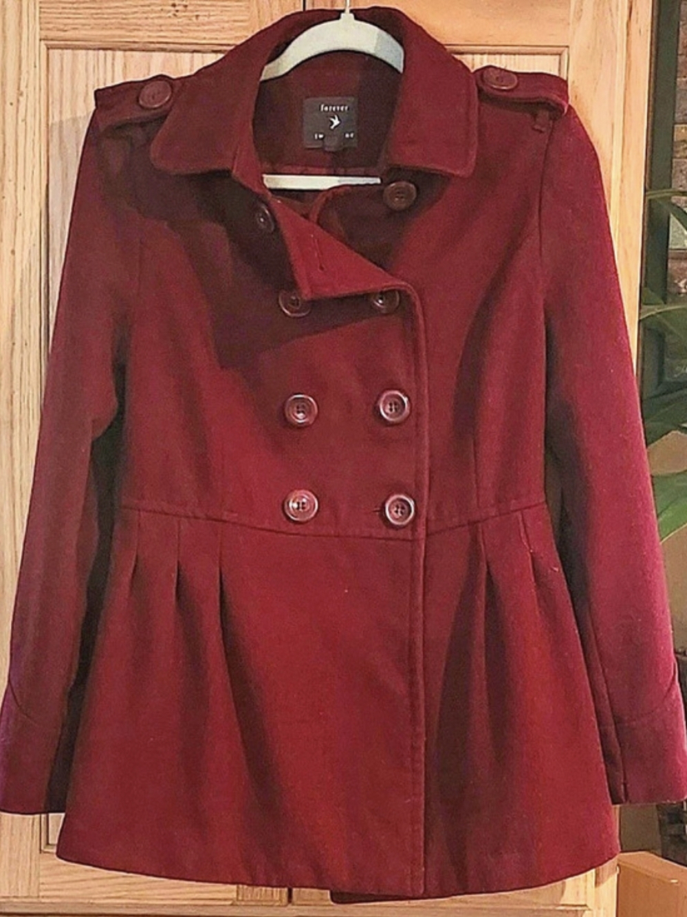 Forever 21 Burgundy Double Breasted Pea Coat Size Medium